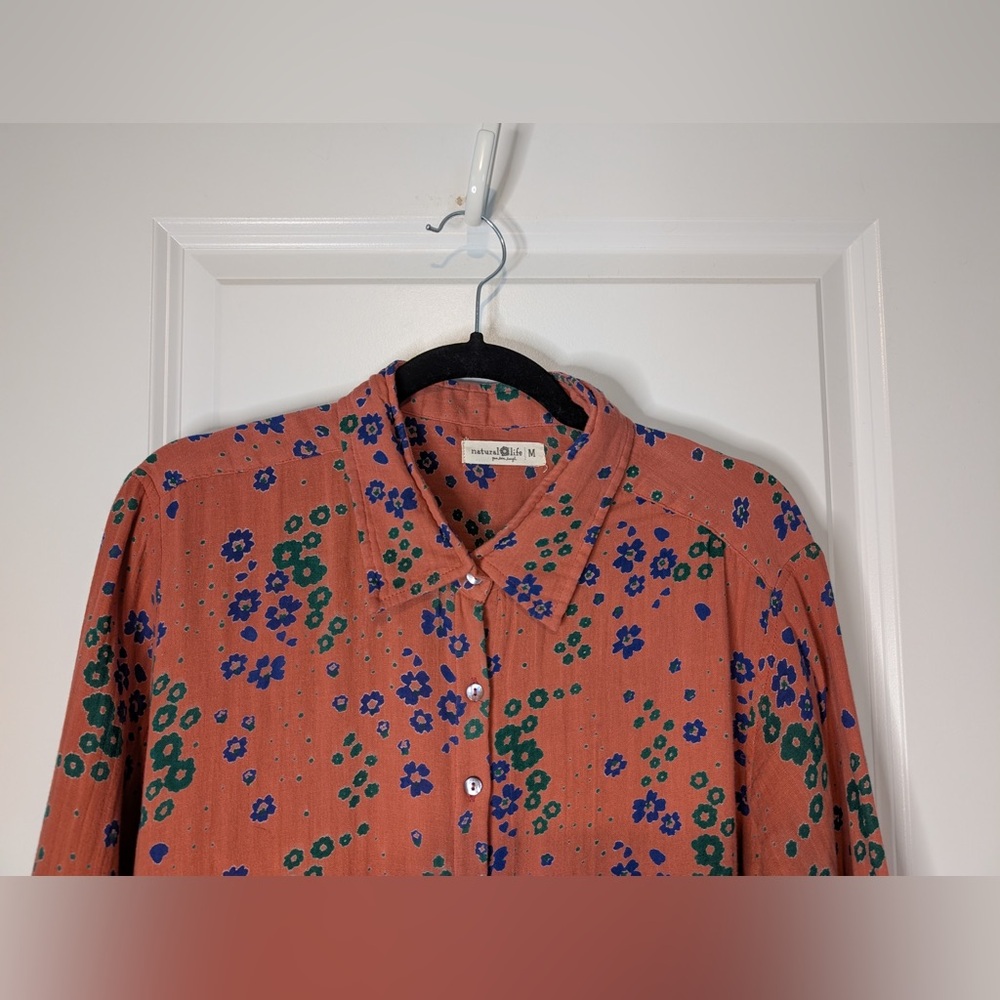 Natural Life 100% Cotton Georgia Shirt Dress Floral Coral Size Medium - Picture 4 of 11